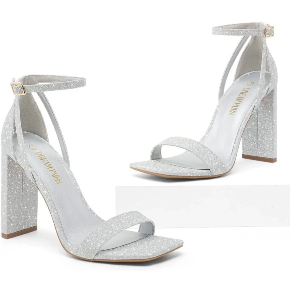 DREAM PAIRS High Heels Chunky Block Square Toe Elegant Open Toe Heel 7.5